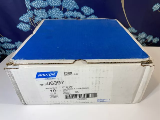 BOX OF 10 Norton R228 Metalite Sanding Belts 4" x 90" 120 Grit 780727 06397