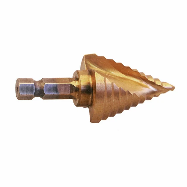 Faster 3/8 inch 1/4 - 1-3/8 Shank Step Drill Bit Spiral Flute Cobalt Unibit Gold