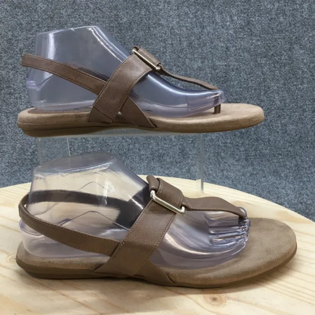 Life Stride Sandals Womens 10M Brooke TStraps Slingback Flats Brown Faux Leather