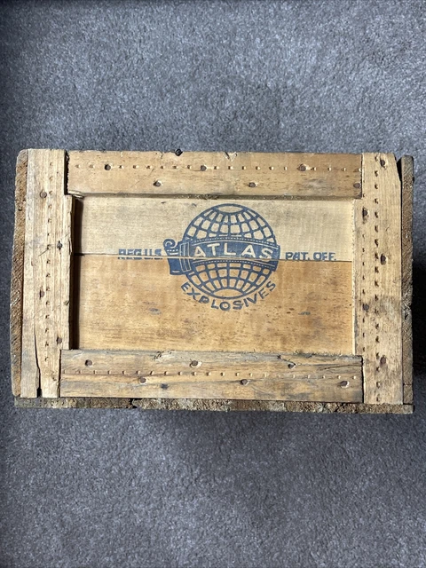 Vintage ATLAS POWDER CO. Empty Wood Crate Box High Explosives