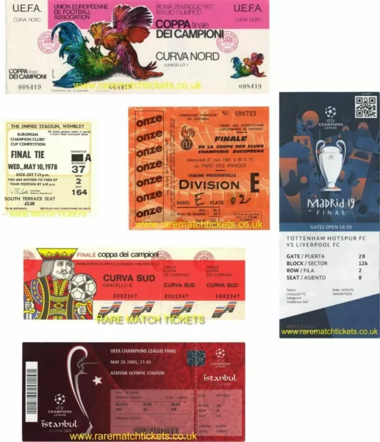 reproduction LIVERPOOL EUROPEAN CUP CHAMPIONS LGE FINAL 6 winning ticket giftset