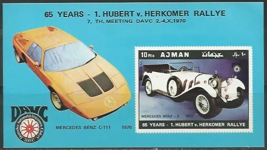 Ajman 1970 ** Bl.215 Alte Autos Old Cars Transport Motorsport Mercedes Benz