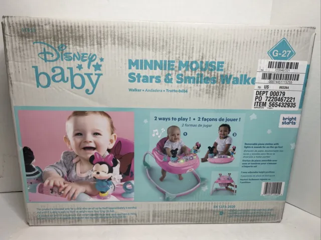 Bright Starts Disney Minnie Mouse Stars&Smiles Walker 11525 Adjustable Free S&H