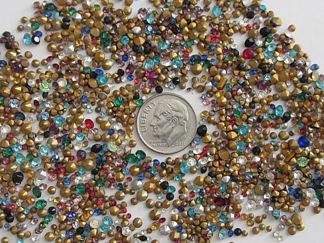 600 Tiny Small Vtg Glass Rhinestones Colors Mix Ab Clear Czech Preciosa Huge Lot