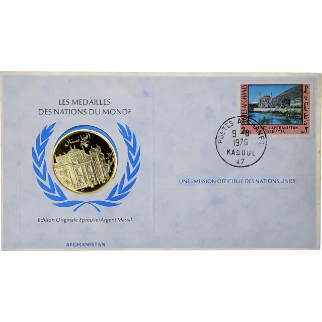 [#1271986] Afghanistan, Medal + stamp, United Nations, 1976, Silber, PP, STGL
