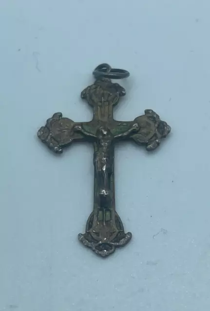 ANCIEN PENDENTIF RELIGIEUX CRUCIFIX DE CHAPELET JESUS CHRIST 30x22mm 1.19g