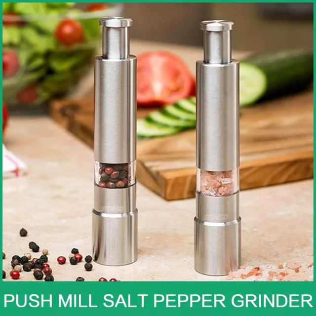 Portable Thumb Push Pepper Mill Manual Salt Shaker Stainless Steel Spice Grinder