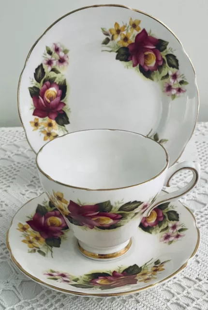 Vintage Royal Sutherland FLORAL ROSES Trio Bone China England c1936-41 GVC