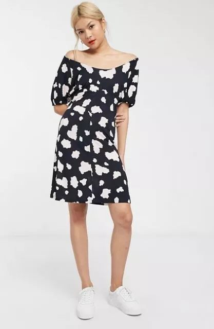 BNWT Whistles Cow Print Ruched Bodice Jersey Mini Dress Size UK 10 RRP £99