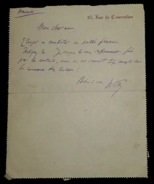 WILLY, Journaliste - LETTRE AUTOGRAPHE SIGNÉE