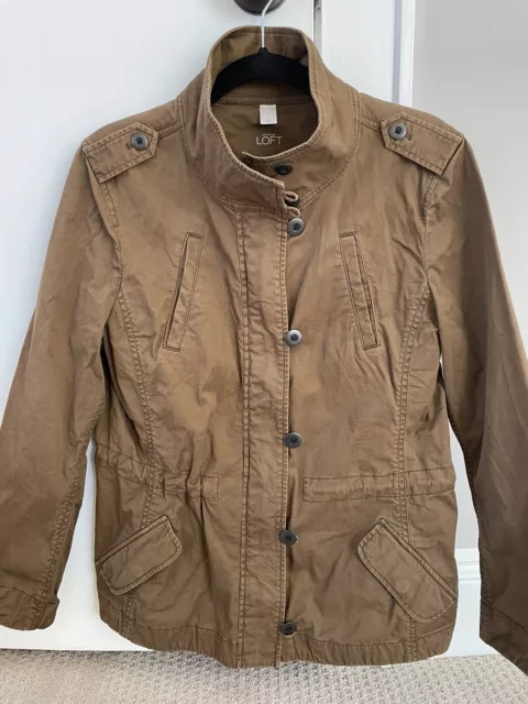 Ann Taylor LOFT Women’s Large Cinch Waist Button Zip Utility Military Jacket