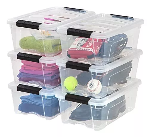 Iris 32 Quart Stack & Pull Box, Multi-Purpose Storage Bin, 6 Pack, Pearl