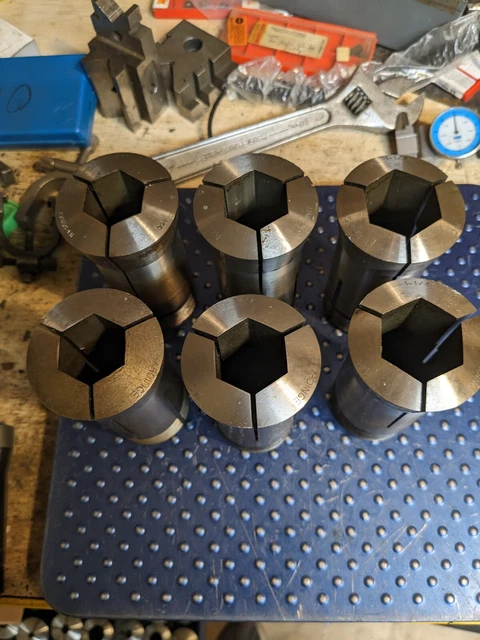 Lot of 6 Hardinge 16C Collet Hex 2 ea. 1-1/16", 1-1/8", 1-1/4" Int/Ext Thread