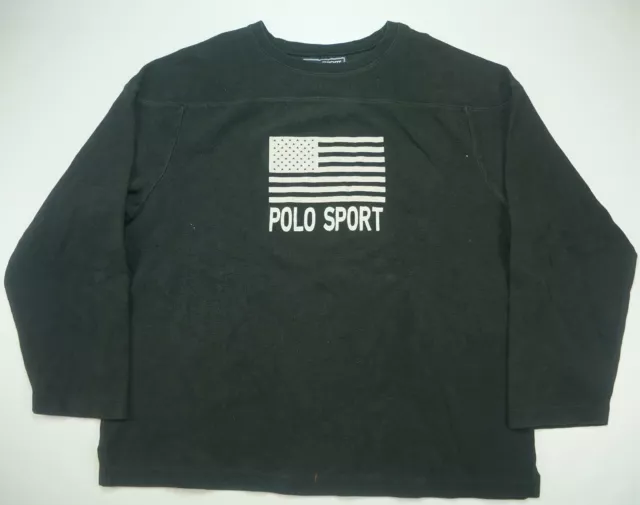 Rare VTG POLO SPORT Ralph Lauren USA Flag Spell Out Thermal Sweatshirt 90s 2XL