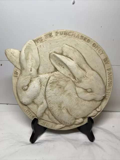 Hen-Feathers Vintage Plaque Rabbits  Bunny “Friendship” Wall Decor Garden Farm