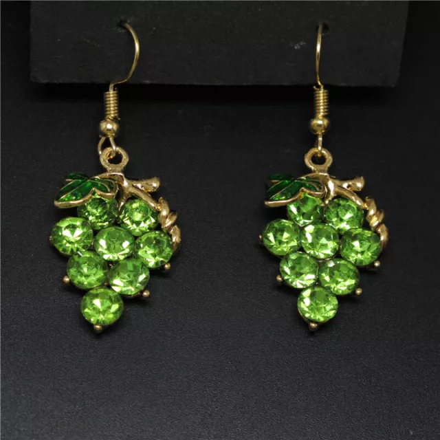 Hot Green Enamel Cute Fruit Grapes Crystal Fashion Lady Women Stand Earrings