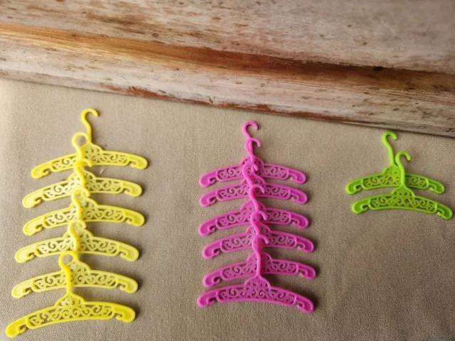 (14) LOT Vintage Pink, Green, and Yellow Barbie Clothes Hangers