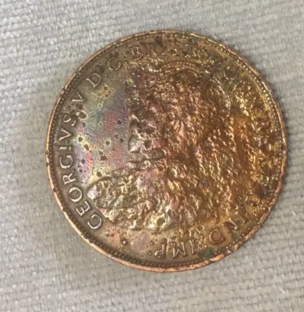 1920 Double Dot Australian Penny With Rainbow Hues But A Little Pitted(58) 3