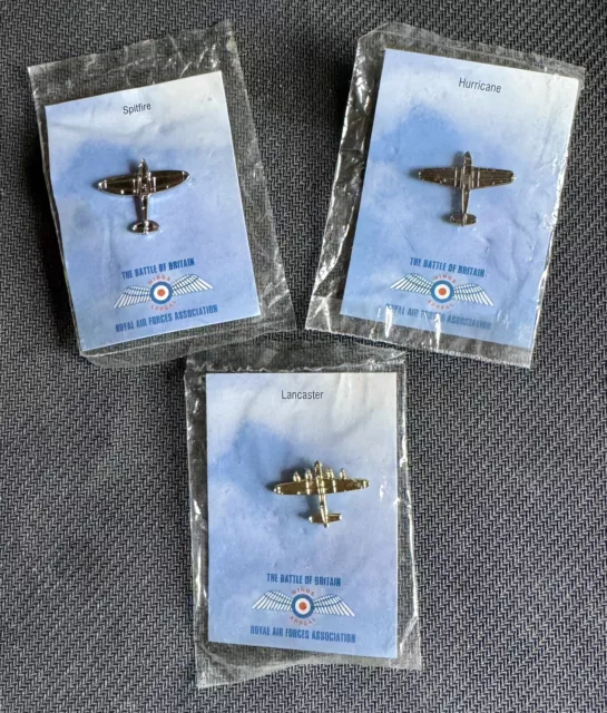 3 X RAFA Battle Of Britain Lapel Pin Badges - Spitfire Hurricane Lancaster Mint