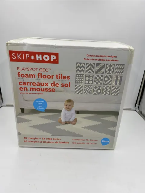 Skip Hop Playspot Geo Interlocking Foam Floor Tiles 70”x56”- Grey Cream New