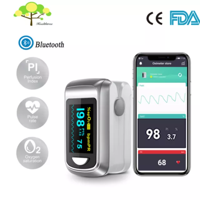  HealthTree Bluetooth Pulse Oximeter Fingertip, Blood Oxygen  Saturation Monitor and Heart Rate Monitor with Free APP, for Apple and  Android, 2 X AAA Batteries, Lanyard : Health & Household