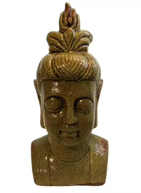 Asian Zen Statue 14" Buddha Head Bust for Yard Garden Patio Home Jade Green
