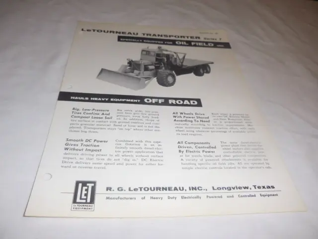 1959 LeTOURNEAU ELECTRIC SERIES "T" OILFIELD TRANSPORTER SALES BROCHURE