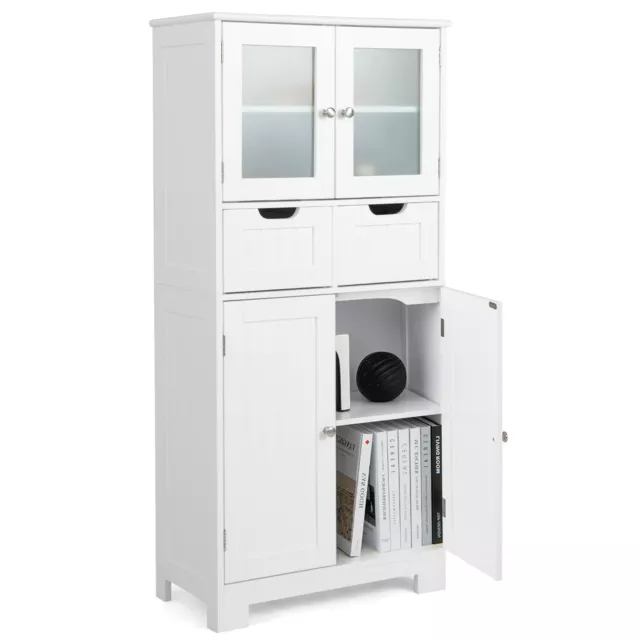 Bathroom Storage Cabinet Kitchen Pantry Cabinet Shelves Cupboard Organizer White