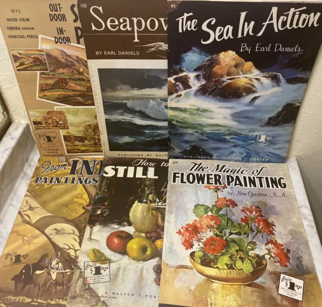 Lote de 6 libros de arte vintage de Walter T Foster pintura al óleo dibujo, pintura y otros