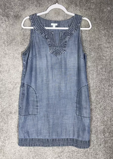 J Jill Chambray Dress Womens Size Medium Petite MP Blue Sleeveless Pockets