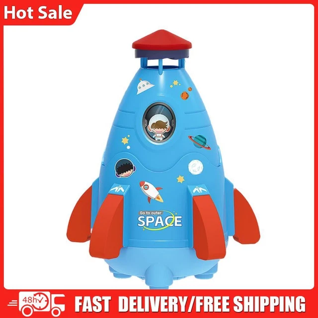 Space Rocket Sprinklers Rotating Water Powered Launcher Summer Fun Toys (Blue)