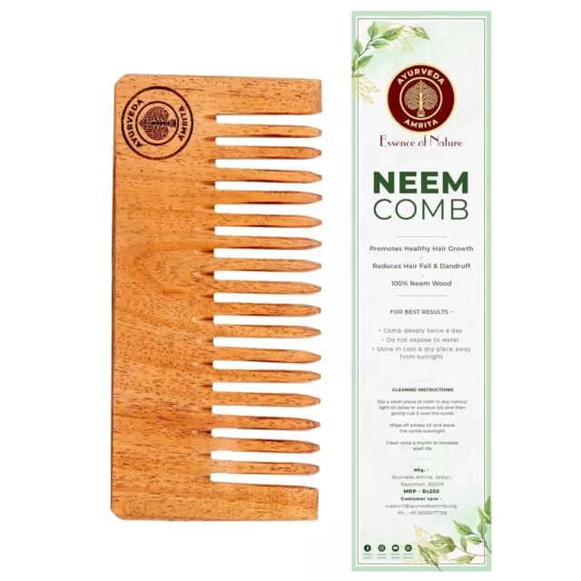 Ayurveda Amrita Peine corto orgánico de madera de neem para estimular el...