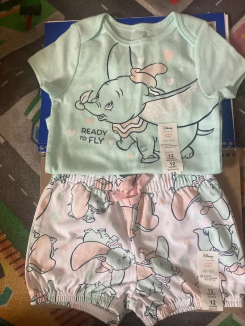 New Disney Jumping Beans Baby 12 mos Dumbo 2 pc set Girl