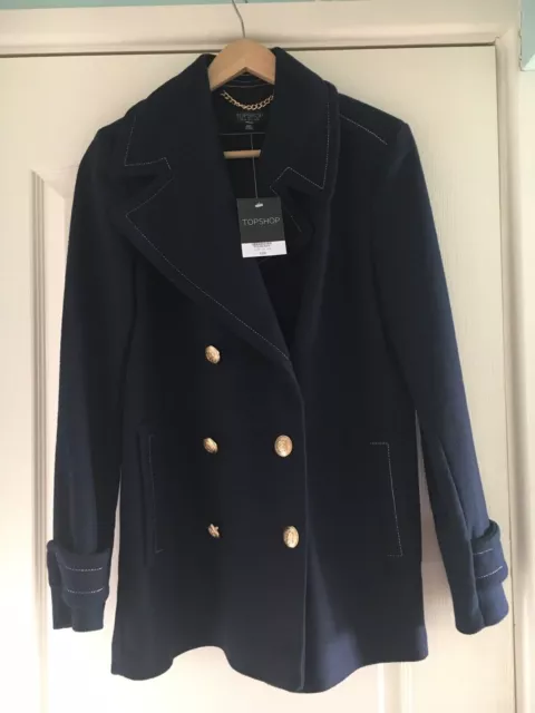 Brand New with Tags Topshop Women's Navy Pea Coat Size 10