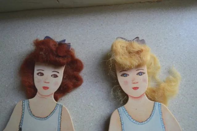 Antique Paper Doll Real Hair Bobbie Girls Twins w/ box, clothing EXCELLENT COND.