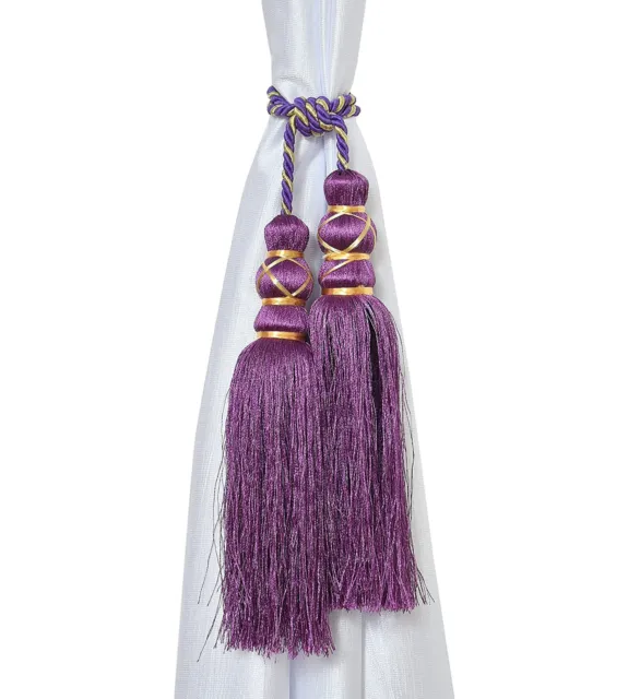 Beautiful Tassel Rope Curtain Holders TieBacks for Home decor Purple Set of 6 4