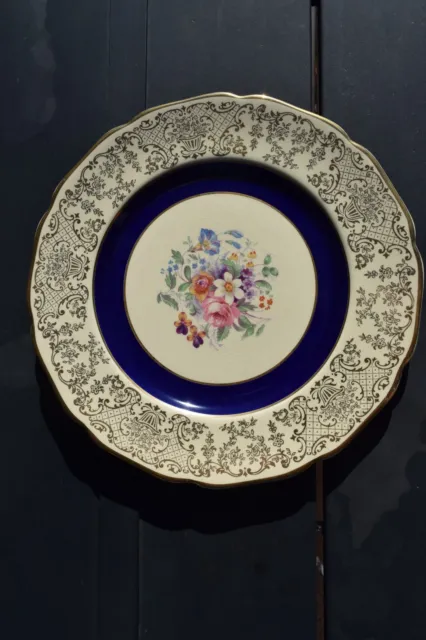 Johnson Brothers Pareek Dinner Plate 10.5" Floral  Blue Ring  Gold Rimmed