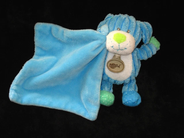 Doudou Chien Ours bleu blanc vert Les Doubambins Babynat' Baby Nat' 16 cm carré