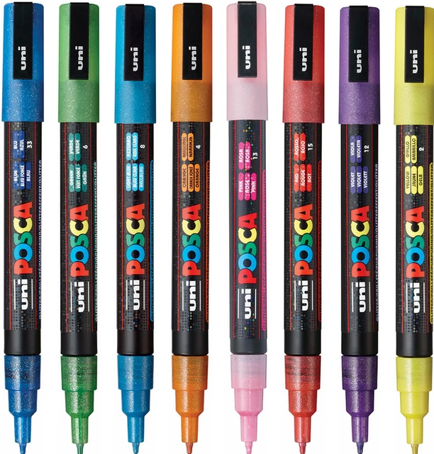 UNI POSCA GLITTER Paint Markers PC3ML Full Range Set of 8 Glitter