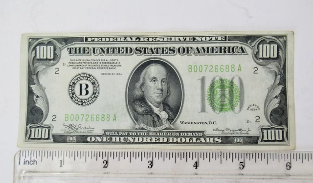 1934 New York $100 Federal Reserve Note Green Seal