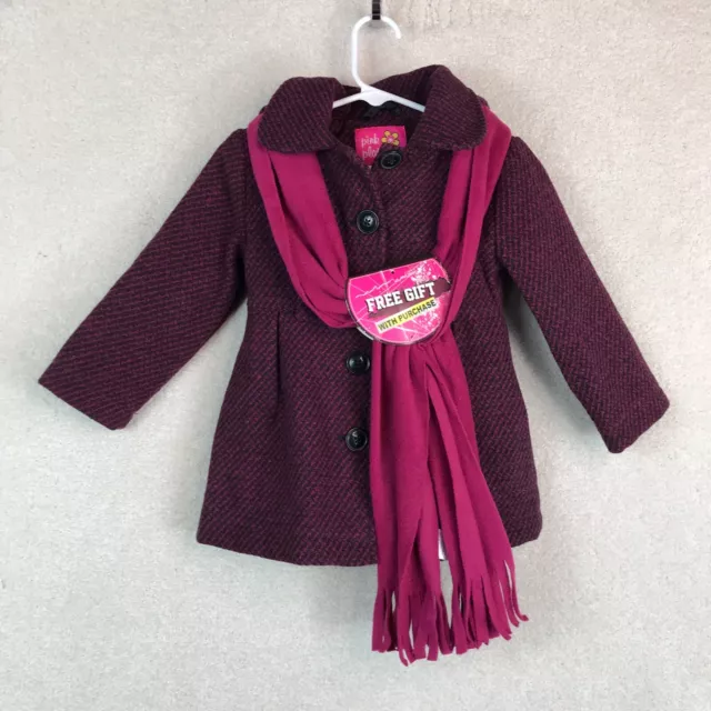 Pink Platinum Wool Blend Tweed Pea Coat And Scarf Girls 2T NEW Pink Black Hooded