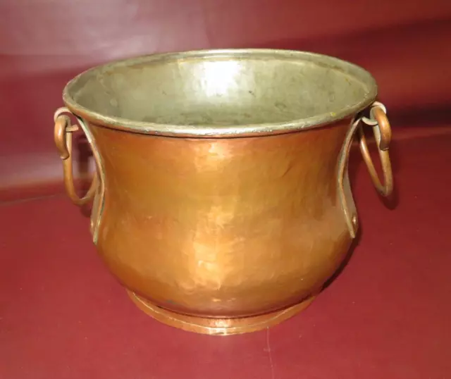 Antique Large Hammered Copper Middle Eastern Style Double Handle Cauldron Pot