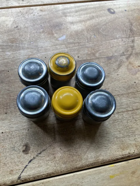 Lot of 6 Vintage Metal 35mm Film Canisters. 2 With Yellow Cap, empty