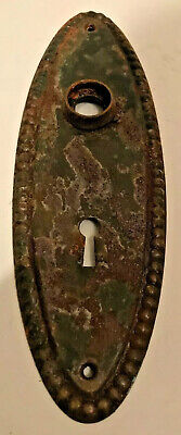 Antique Metal Oval Door Plate Hardware Salvage Rusted Rustic Home 7.5" x 2.5"