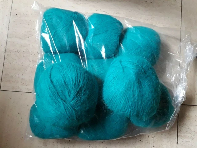 Lot De 10 Pelotes De Laine Mohair Bleu Pétrole - Fabriqué En France, Aiguilles 5/6, Neuf