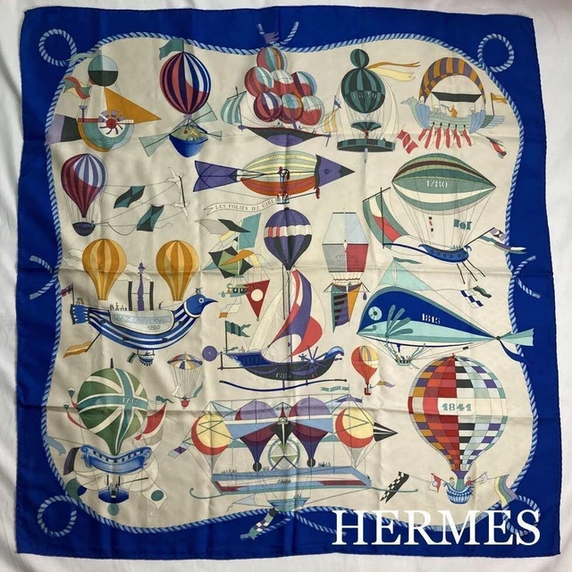 HERMES Carre 90 LES FOLIES DU CIEL Sky madness balloon Silk Scarf F/S