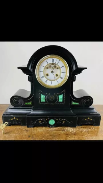 Antique Victorian French Chiming Mantel Clock In Black Slate Samuel Marti Paris