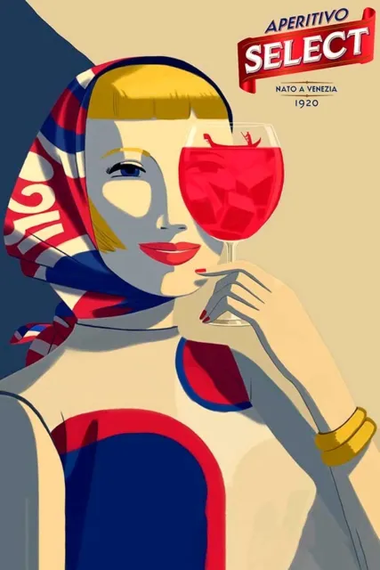 Poster Manifesto Locandina Pubblicitaria Stampa Vintage Aperitivo Select  Drink