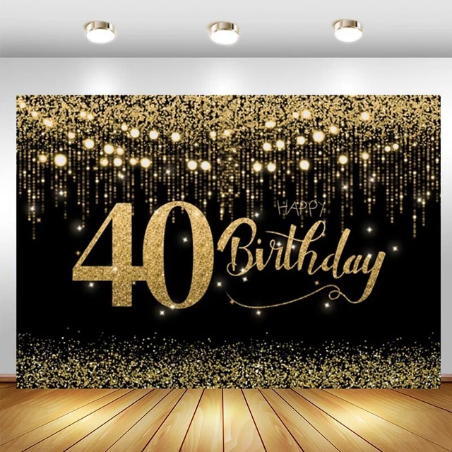 Sliver And Black Round 40th Happy Birthday Backdrop