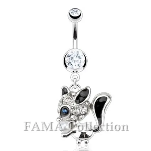 FAMA Blue CZ Eyed Faux Pearl Squirrel Multi Paved Gem Navel Belly Ring